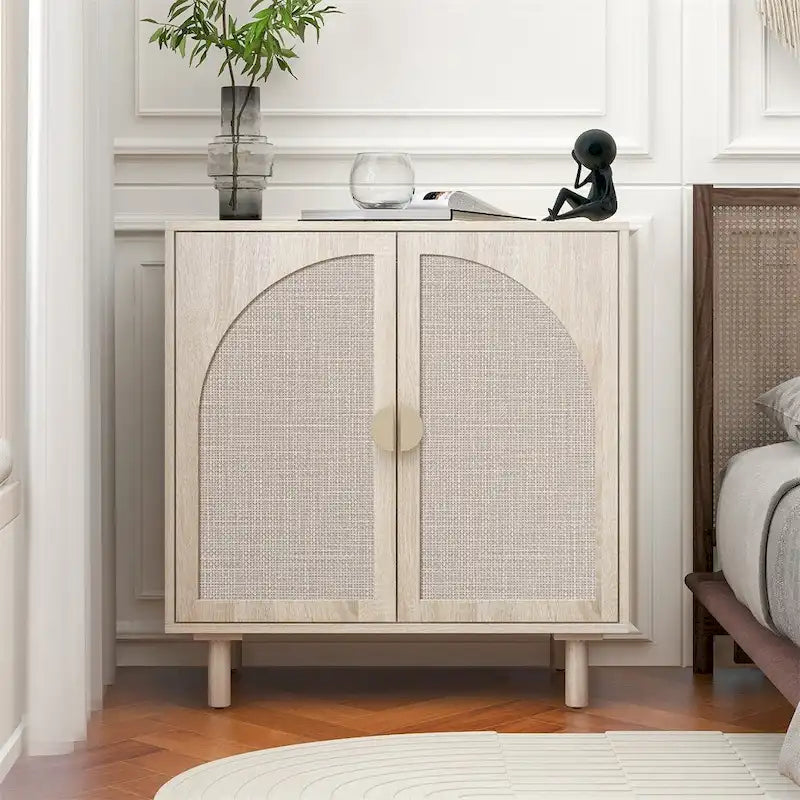 Commode de chambre à 2 portes avec étagères réglables et poignée métallique