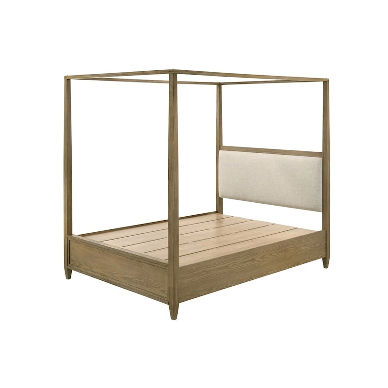 Ensemble de chambre à coucher Newell 5 pièces avec baldaquin rembourré marron clair