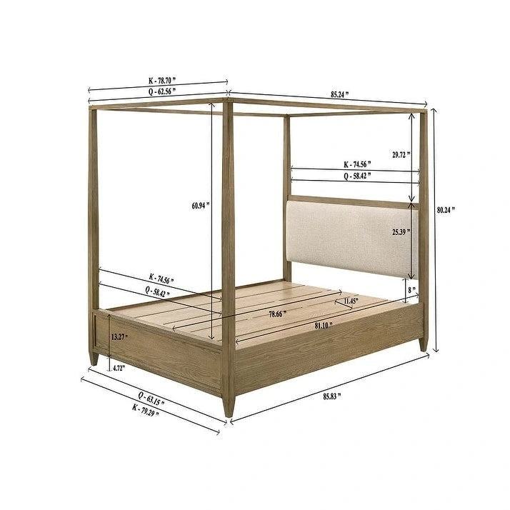 Ensemble de chambre à coucher Newell 5 pièces avec baldaquin rembourré marron clair