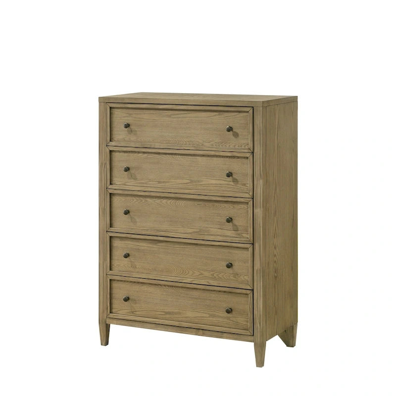 Ensemble de chambre à coucher Newell 5 pièces avec baldaquin rembourré marron clair