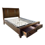 Ensemble de chambre à coucher 3 pièces fini merisier brun avec lit plateforme de rangement et deux tables de chevet