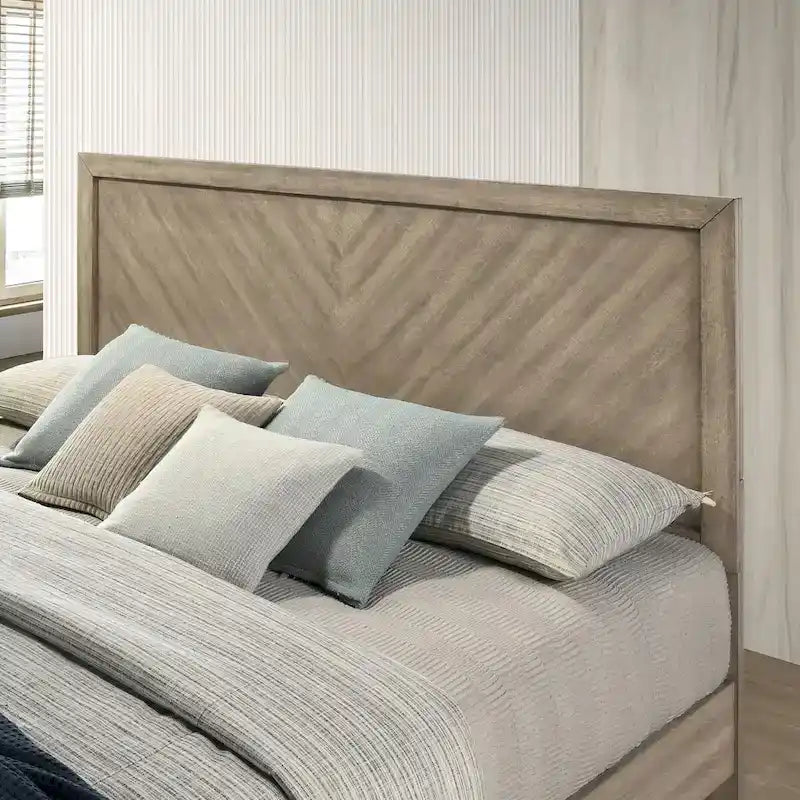 Ensemble de chambre à coucher contemporain 3 pièces Roundhill Furniture Arena en bois : Lit à panneaux et 2 tables de chevet Gris antique