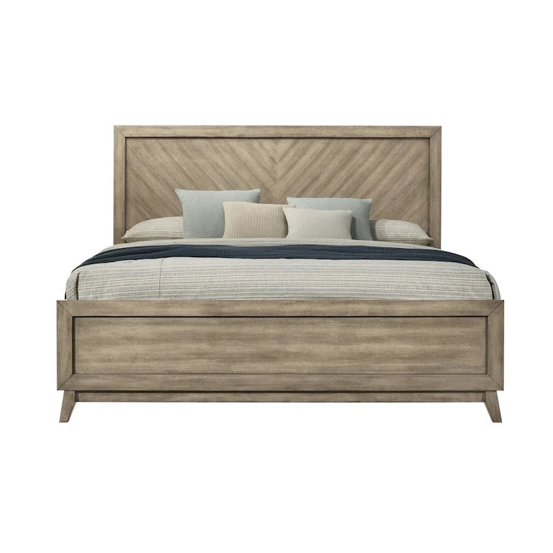 Ensemble de chambre à coucher contemporain 3 pièces Roundhill Furniture Arena en bois : Lit à panneaux et 2 tables de chevet Gris antique