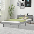 Cadre de lit plateforme simple en bois au design minimaliste avec station de recharge