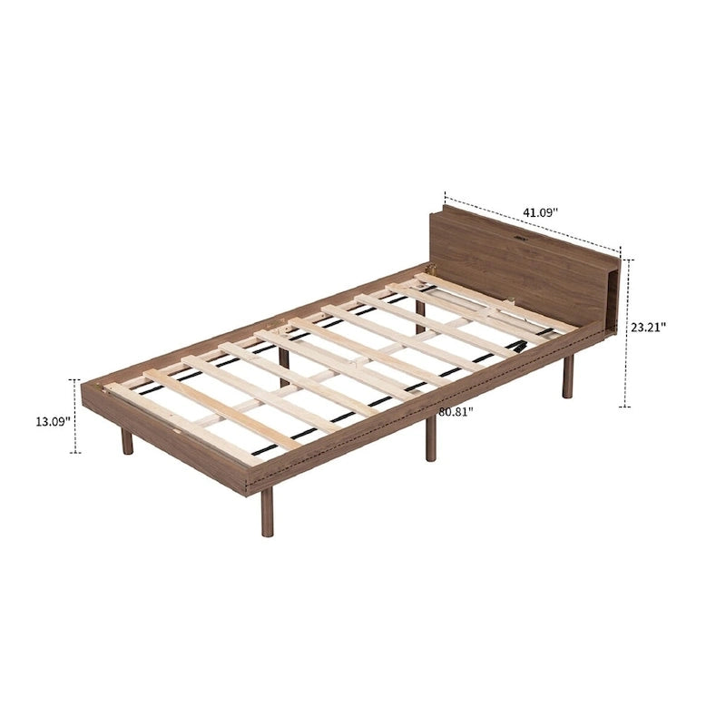 Cadre de lit plateforme simple en bois au design minimaliste avec station de recharge