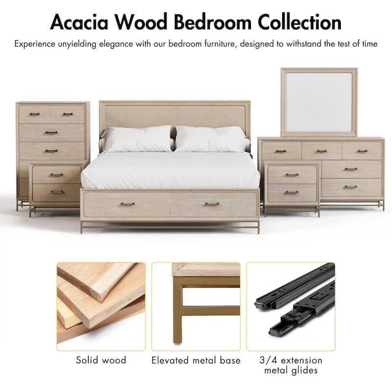 Ensemble de chambre Drayden transitionnel en bois massif de chêne 2 pièces (lit et table de chevet) Furniture of America
