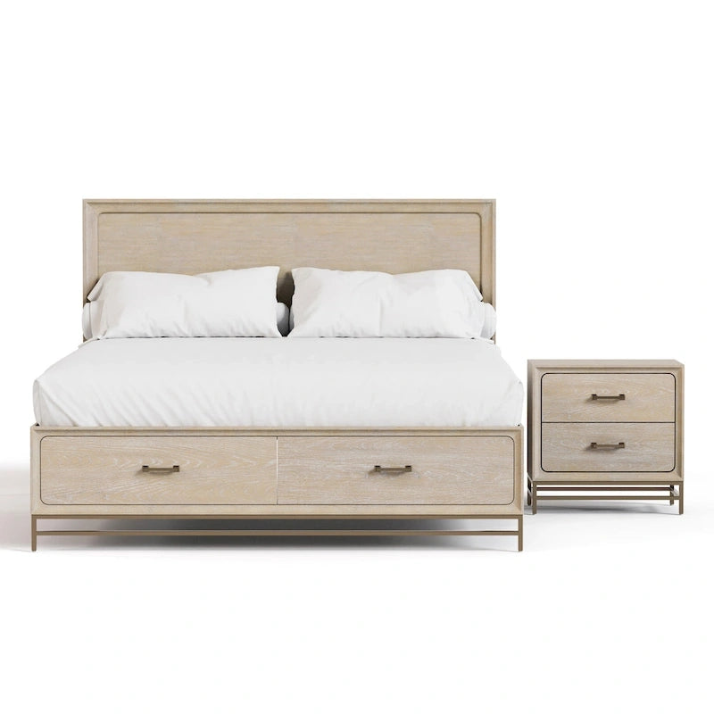 Ensemble de chambre Drayden transitionnel en bois massif de chêne 2 pièces (lit et table de chevet) Furniture of America