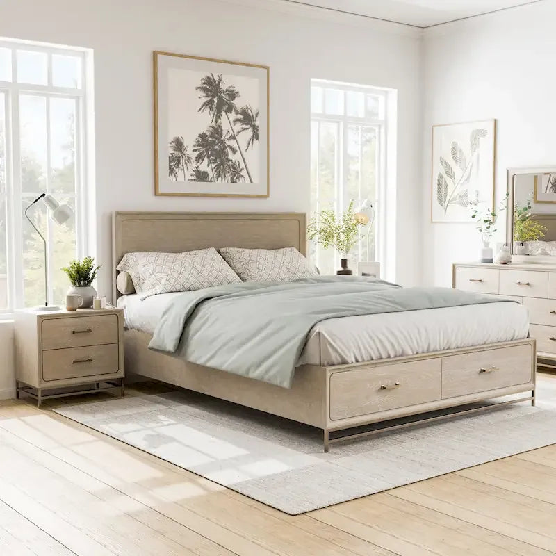 Ensemble de chambre Drayden transitionnel en bois massif de chêne 2 pièces (lit et table de chevet) Furniture of America
