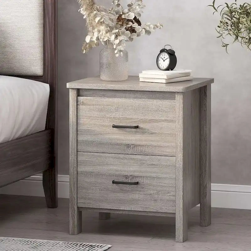 Table de chevet moderne à 2 tiroirs avec poignées en métal, par Christopher Knight Home