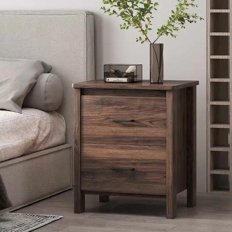 Table de chevet moderne à 2 tiroirs avec poignées en métal, par Christopher Knight Home