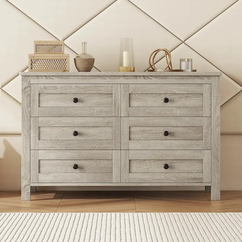Commode en bois de style ferme rétro avec 6 tiroirs, meuble de rangement pour chambre à coucher