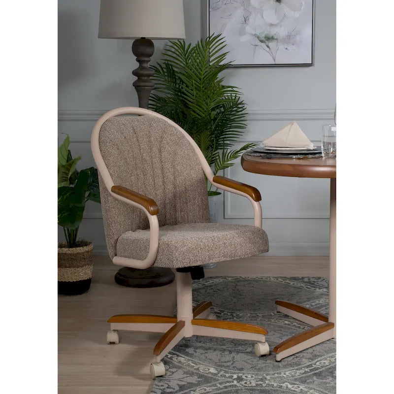 Chaise à roulettes pivotante et inclinable avec coussin pour repas décontractés