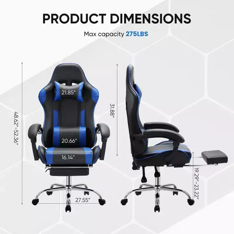 Chaise de jeu de course ergonomique JIONJOY avec dossier haut, soutien lombaire et accoudoirs réglables