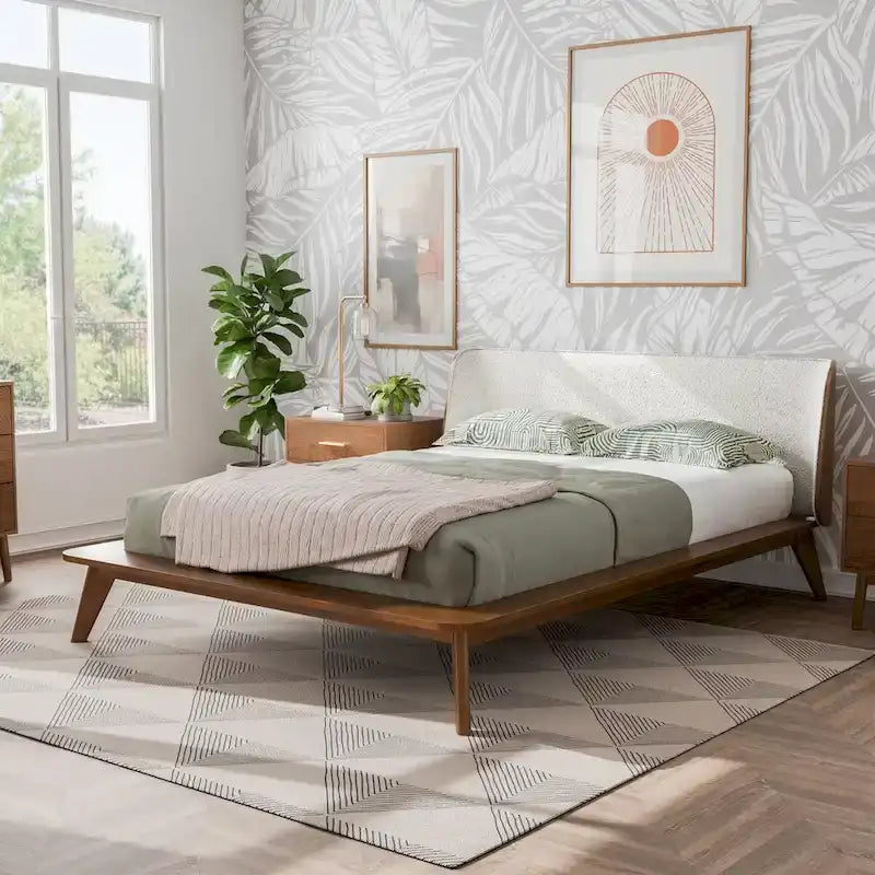 Ensemble de chambre à coucher 6 pièces Queen taille basse Beau Midcentury en tissu bouclé et à dossier haut de Furniture of America