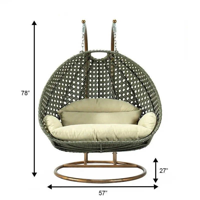LeisureMod Fauteuil suspendu œuf 2 places avec support - Balançoire hamac de patio en rotin osier intérieur/extérieur avec coussins