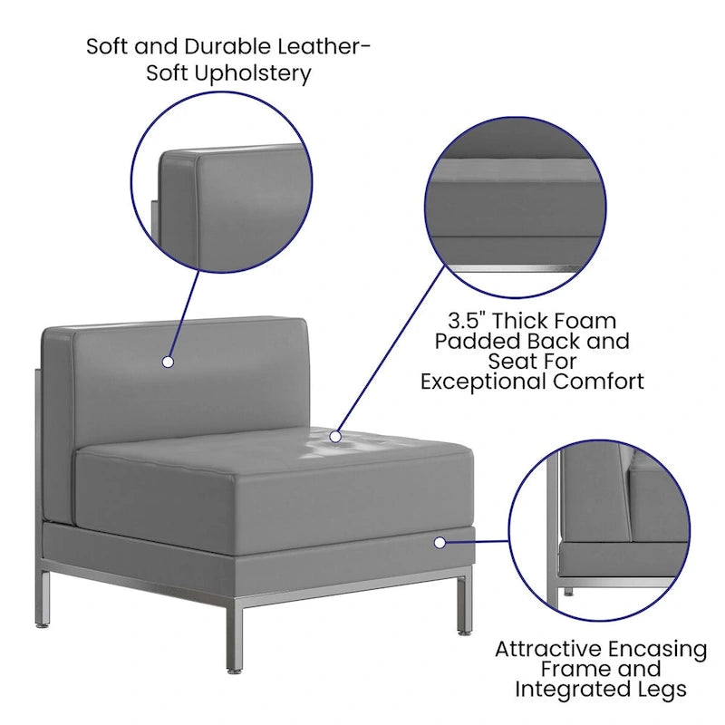 Fauteuil central contemporain en LeatherSoft – 71,1 cm (L) x 73 cm (P) x 69,2 cm (H)