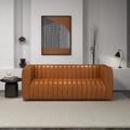 Canapé Rasam Mid Century Modern de luxe en cuir véritable couleur cognac et dossier droit