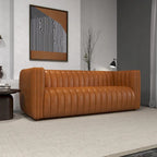 Canapé Rasam Mid Century Modern de luxe en cuir véritable couleur cognac et dossier droit