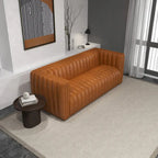 Canapé Rasam Mid Century Modern de luxe en cuir véritable couleur cognac et dossier droit