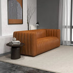 Canapé Rasam Mid Century Modern de luxe en cuir véritable couleur cognac et dossier droit