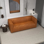 Canapé Rasam Mid Century Modern de luxe en cuir véritable couleur cognac et dossier droit