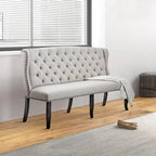 Banquette longue élégante avec dossier capitonné, couleur ivoire