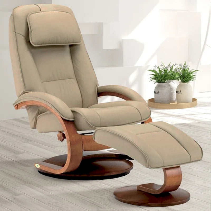 Fauteuil inclinable pivotant en cuir pleine fleur avec ottoman