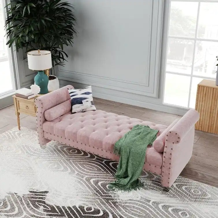Banc rembourré en velours capitonné Haven Chesterfield 72 po - 71,0 po L X 28,0 po H X 29,0 po P