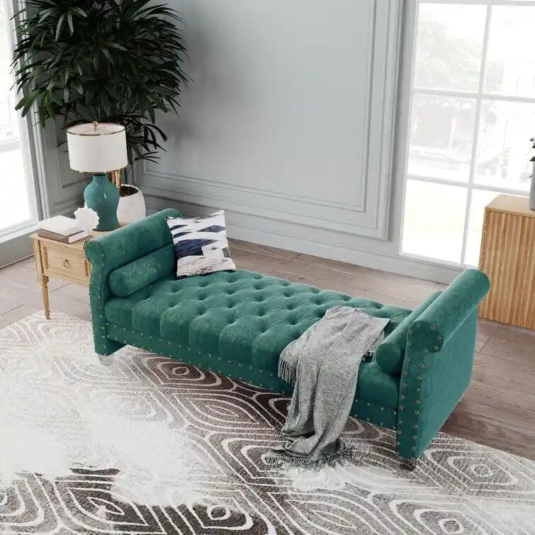 Banc rembourré en velours capitonné Haven Chesterfield 72 po - 71,0 po L X 28,0 po H X 29,0 po P