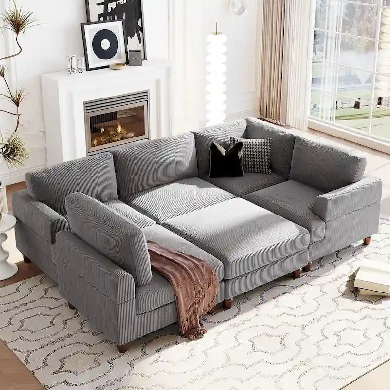Canapé modulable avec pouf et méridienne en L