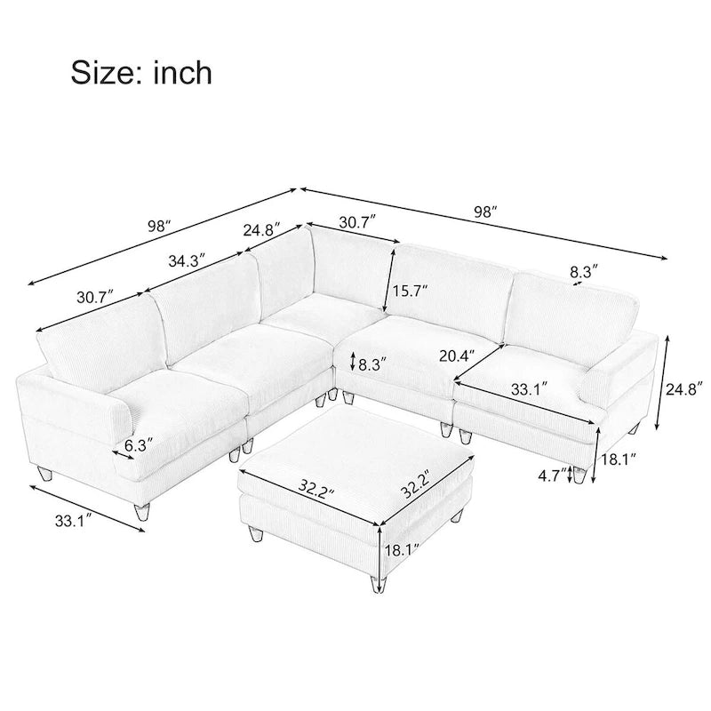 Canapé modulable avec pouf et méridienne en L