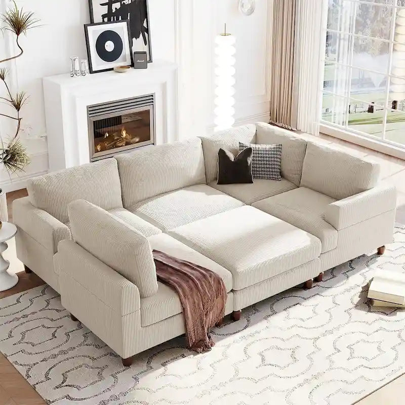 Canapé modulable avec pouf et méridienne en L