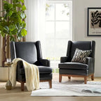 Fauteuil Lourdes en cuir véritable avec cadre en bois massif et coussin d'assise amovible, lot de 2 par HULALA HOME