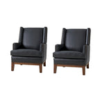 Fauteuil Lourdes en cuir véritable avec cadre en bois massif et coussin d'assise amovible, lot de 2 par HULALA HOME