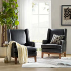 Fauteuil Lourdes en cuir véritable avec cadre en bois massif et coussin d'assise amovible, lot de 2 par HULALA HOME