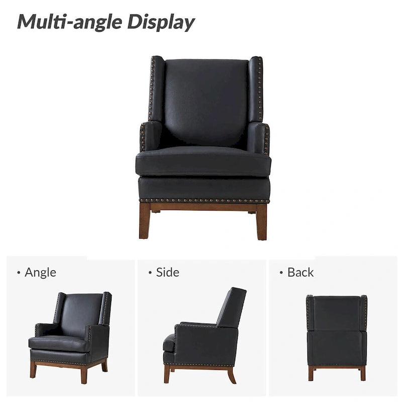 Fauteuil Lourdes en cuir véritable avec cadre en bois massif et coussin d'assise amovible, lot de 2 par HULALA HOME