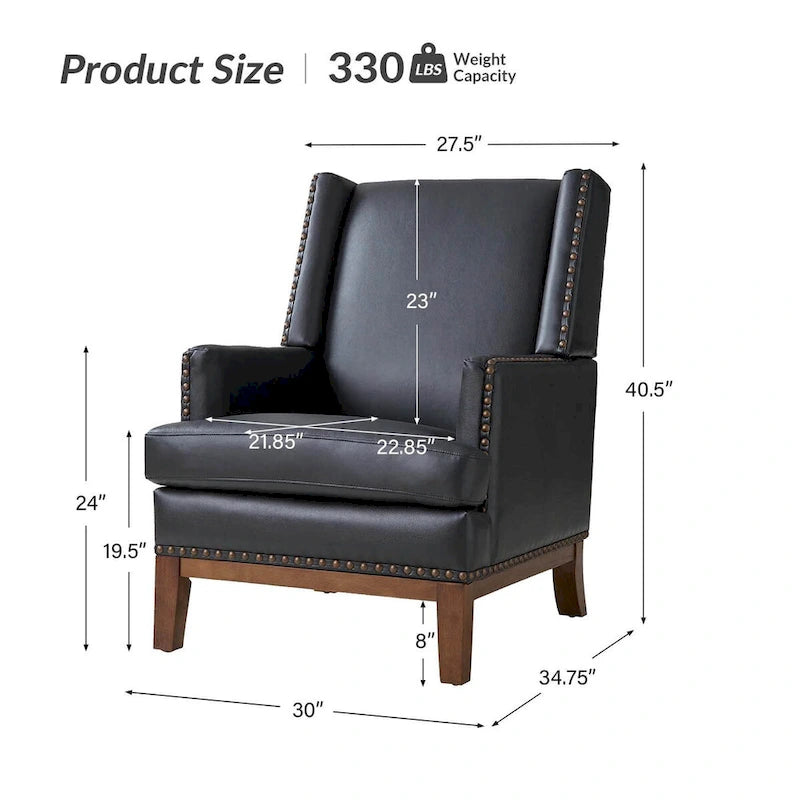 Fauteuil Lourdes en cuir véritable avec cadre en bois massif et coussin d'assise amovible, lot de 2 par HULALA HOME