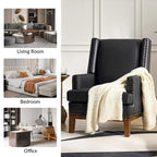 Fauteuil Lourdes en cuir véritable avec cadre en bois massif et coussin d'assise amovible, lot de 2 par HULALA HOME