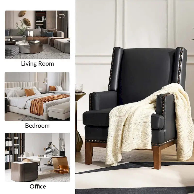 Fauteuil Lourdes en cuir véritable avec cadre en bois massif et coussin d'assise amovible, lot de 2 par HULALA HOME