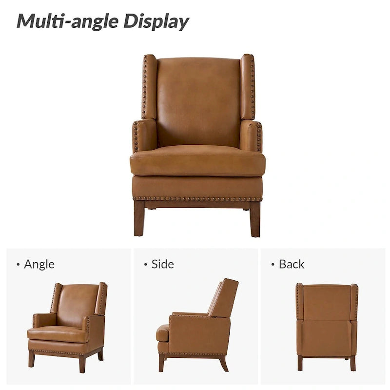 Fauteuil Lourdes en cuir véritable avec cadre en bois massif et coussin d'assise amovible, lot de 2 par HULALA HOME