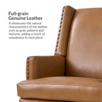 Fauteuil Lourdes en cuir véritable avec cadre en bois massif et coussin d'assise amovible, lot de 2 par HULALA HOME