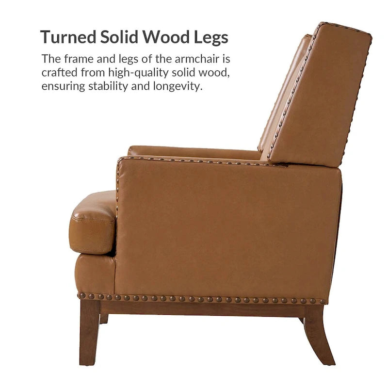 Fauteuil Lourdes en cuir véritable avec cadre en bois massif et coussin d'assise amovible, lot de 2 par HULALA HOME
