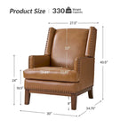 Fauteuil Lourdes en cuir véritable avec cadre en bois massif et coussin d'assise amovible, lot de 2 par HULALA HOME