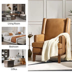 Fauteuil Lourdes en cuir véritable avec cadre en bois massif et coussin d'assise amovible, lot de 2 par HULALA HOME