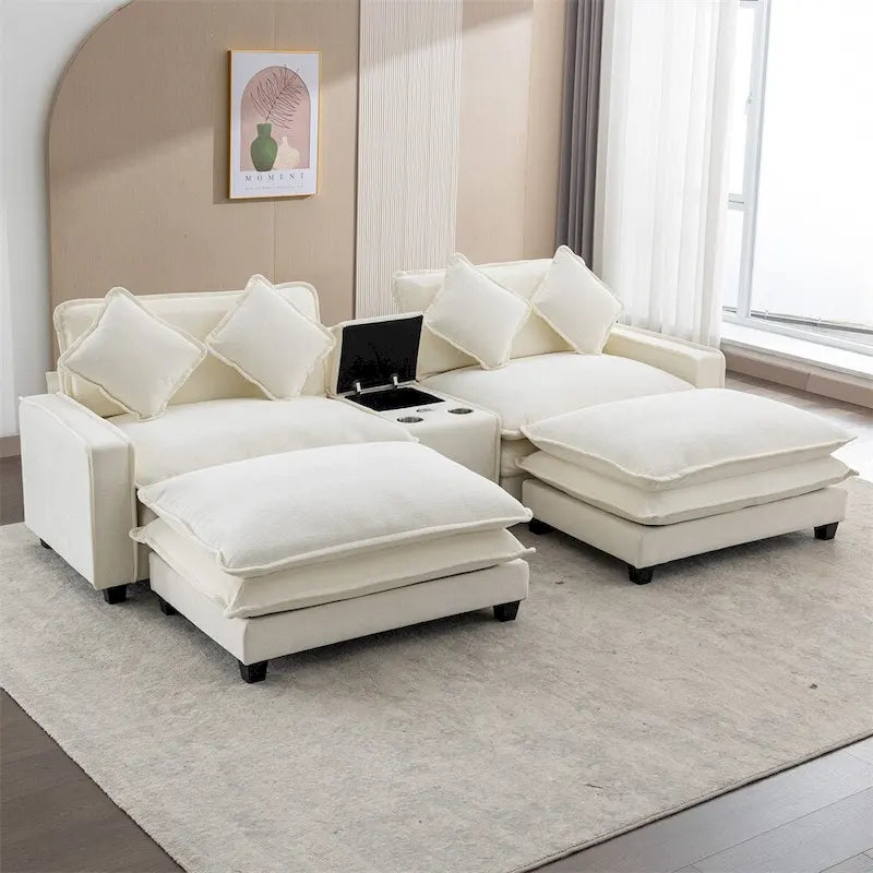 Canapé d'angle en chenille de 112,6 po avec deux poufs amovibles