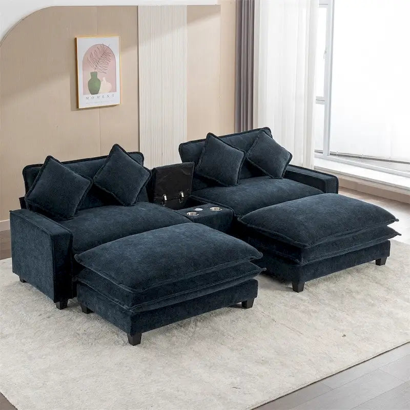 Canapé d'angle en chenille de 112,6 po avec deux poufs amovibles