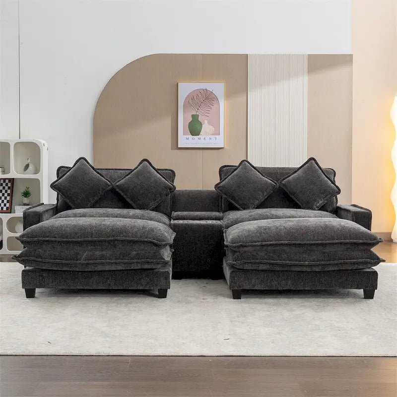 Canapé d'angle en chenille de 112,6 po avec deux poufs amovibles
