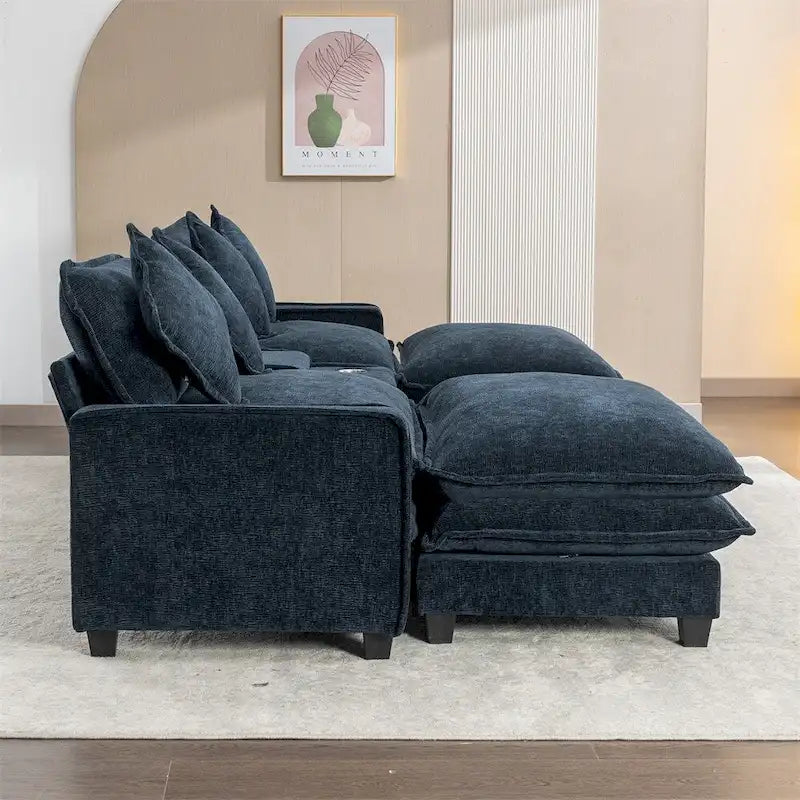 Canapé d'angle en chenille de 112,6 po avec deux poufs amovibles