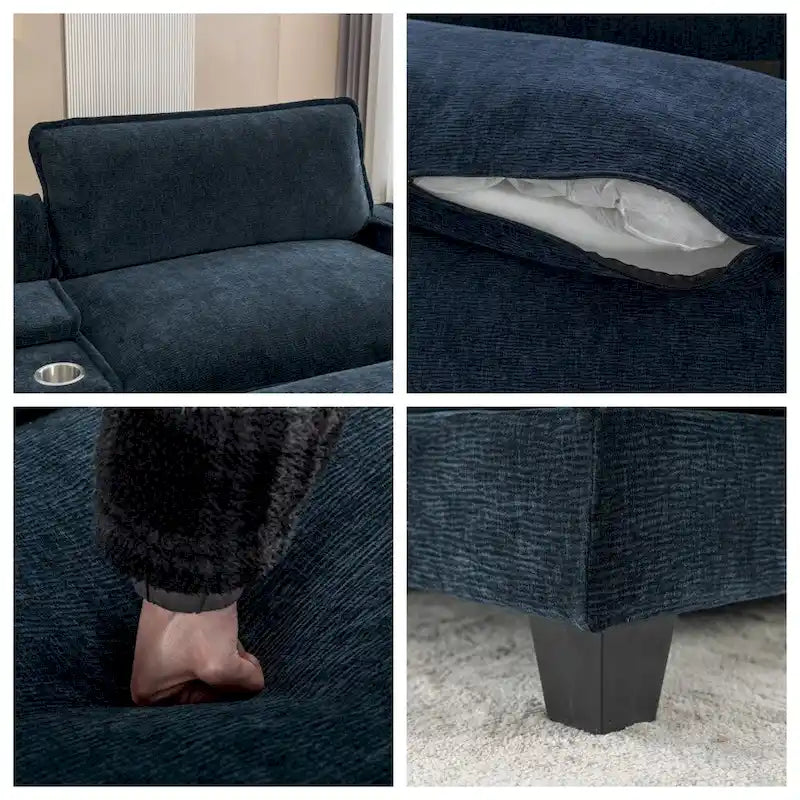 Canapé d'angle en chenille de 112,6 po avec deux poufs amovibles
