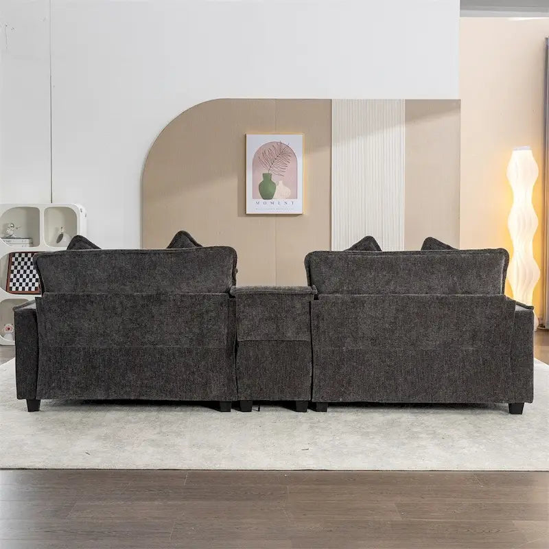Canapé d'angle en chenille de 112,6 po avec deux poufs amovibles